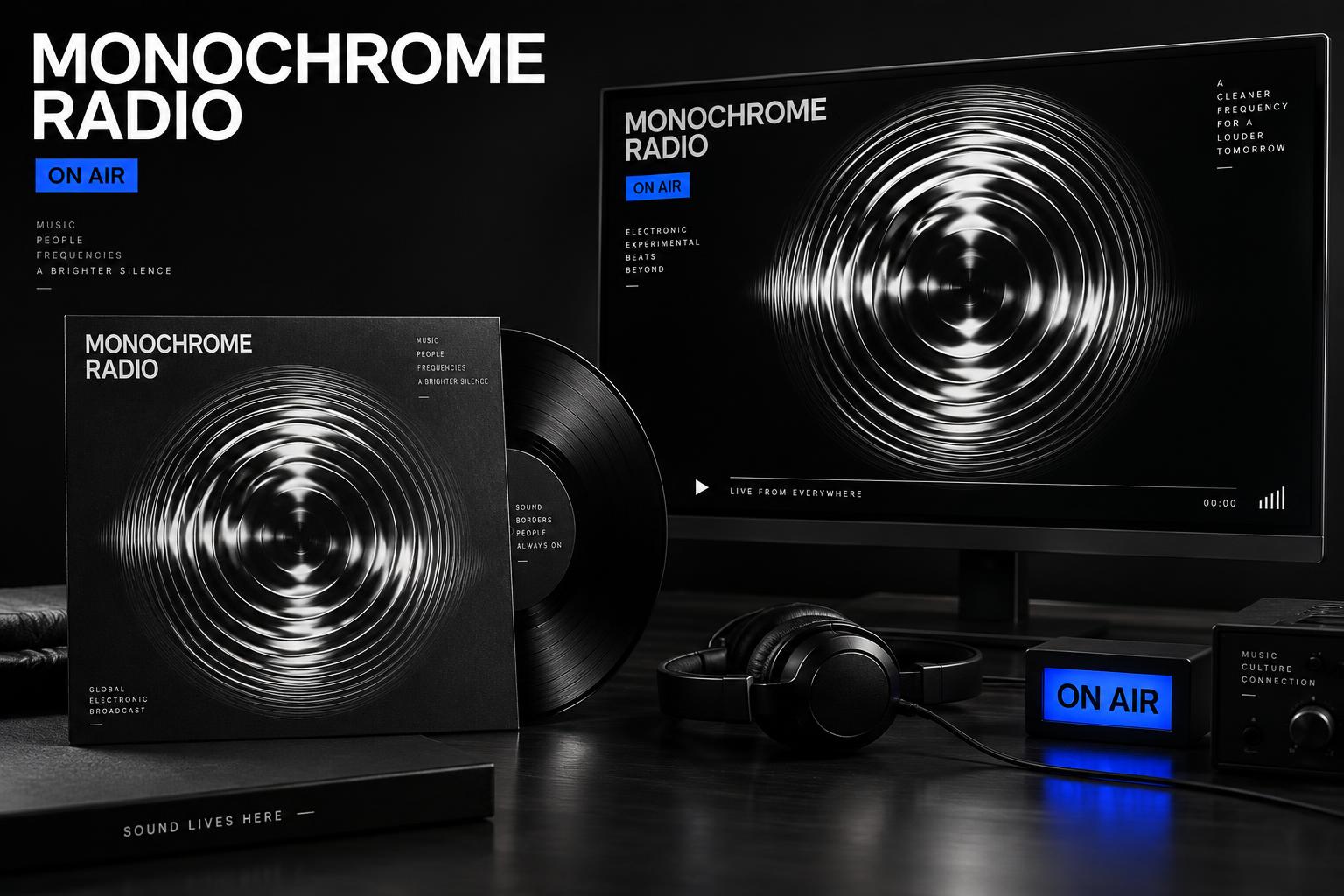 MONOCHROME RADIO — Digital Art Direction & Promotional Graphics concept mockup